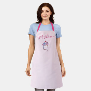 Watercolor cupcake baker Elegant script Name Apron