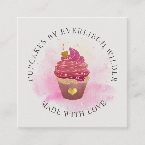 Watercolor Cupcake Bakery Pastry Chef Square Business Card