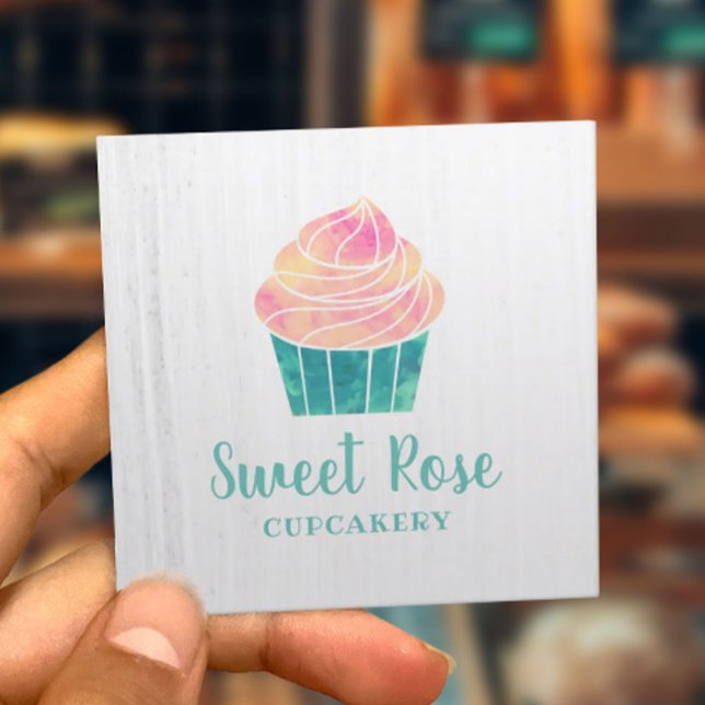 Watercolor Cupcake Bakery Pastry Homemade Dessert Square Business Card (Creator Uploaded)
