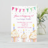 Watercolor Cupcake Birthday Invitation (Standing Front)