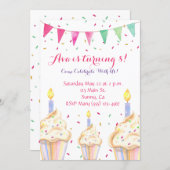 Watercolor Cupcake Birthday Invitation (Front/Back)