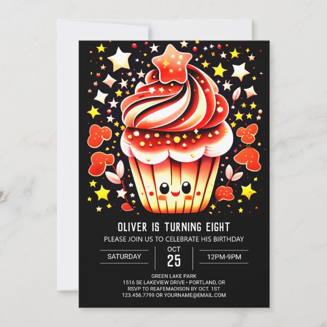 Watercolor Cupcake Extravaganza Muffin Birthday Invitation (Front)