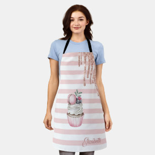Watercolor Cupcake,Glitter Drips, Stripes Apron