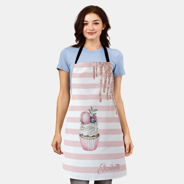 Watercolor Cupcake,Glitter Drips, Stripes  Apron (Worn)