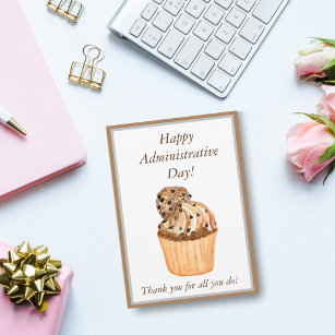  Watercolor Cupcake Happy Administrative Day Thank You Card