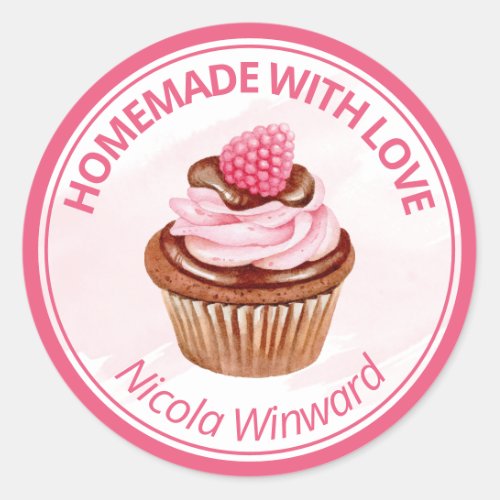 Watercolor Cupcake Homemade Small Business Classic Round Sticker