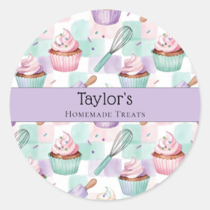 Watercolor Cupcake Lavender Teal Cupcake Topper Classic Round Sticker