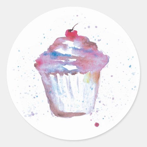 Watercolor cupcake Painting Classic Round Sticker