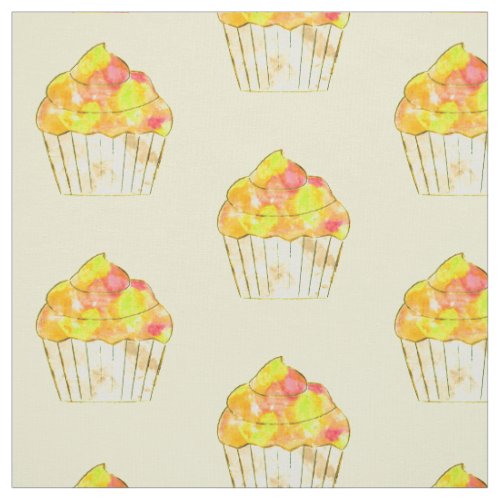 Watercolor Cupcake Painting Pattern Fabric