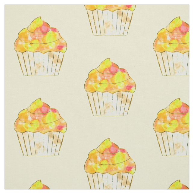 Watercolor Cupcake Painting Pattern Fabric (Swatch)