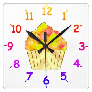 Watercolor Cupcake Painting Square Wall Clock