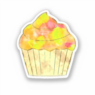 Watercolor Cupcake Painting Sticker