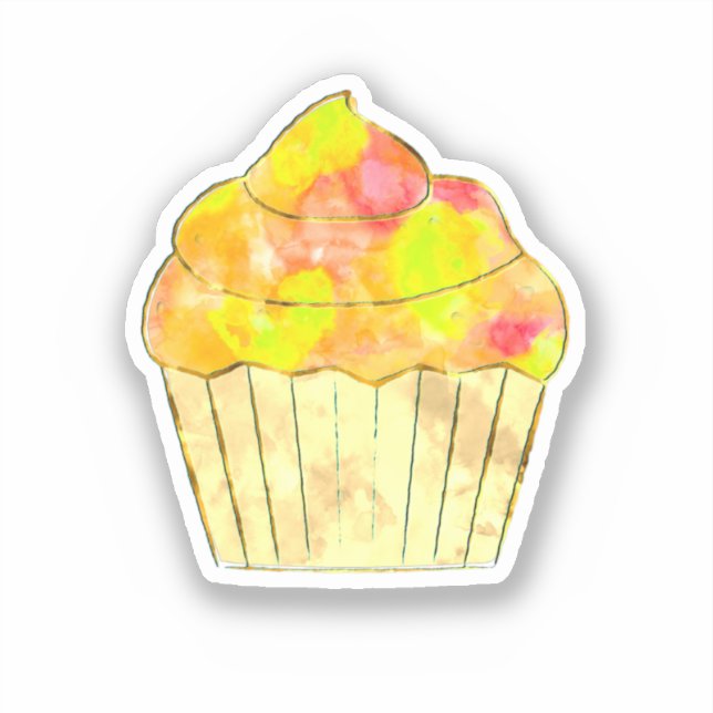 Watercolor Cupcake Painting Sticker (Front)