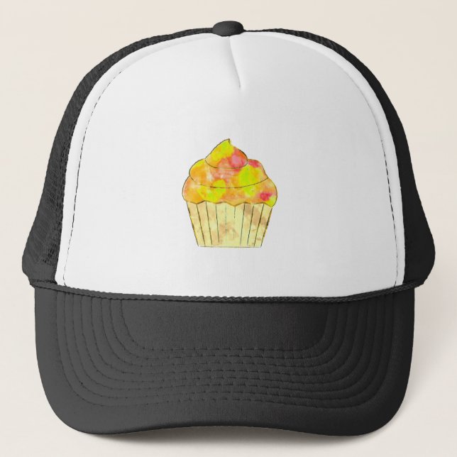 Watercolor Cupcake Painting Trucker Hat (Front)