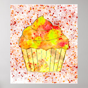 Watercolor Cupcake Painting With Sprinkles Poster