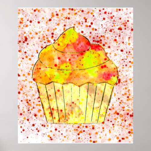 Watercolor Cupcake Painting With Sprinkles Poster