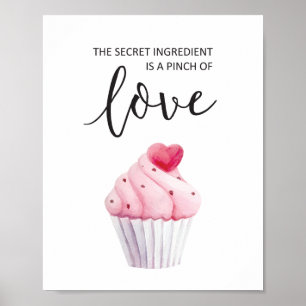 Watercolor Cupcake Pink Typography Quote Kitchen Poster