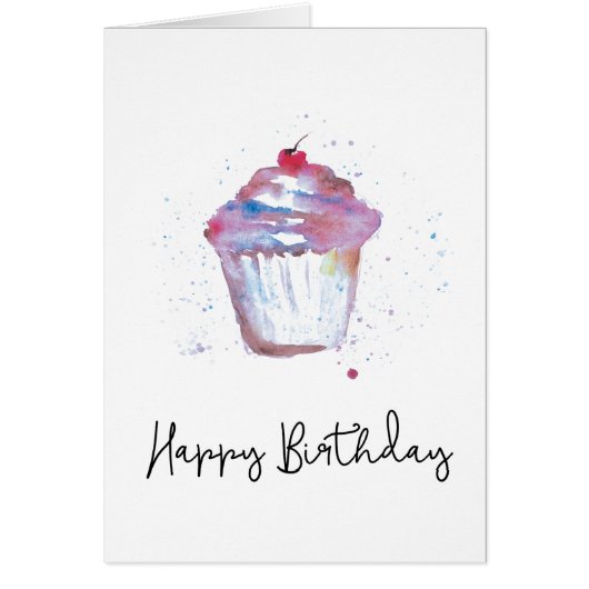 Watercolor Cupcake, Splatters, Modern Script Cards (Front)