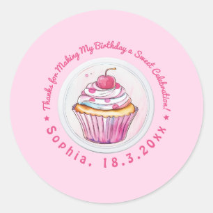 Watercolor Cupcake Sweet Birthday Thank You  Classic Round Sticker
