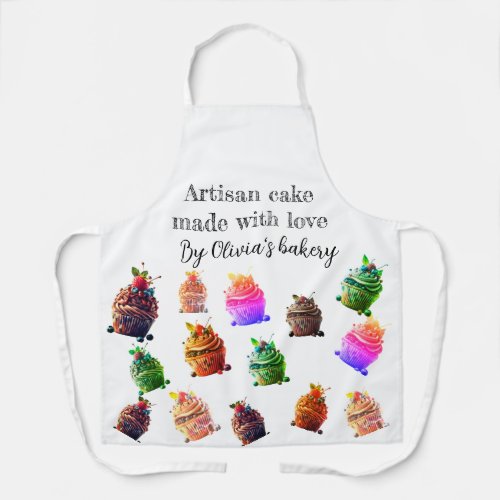 Watercolor cupcake with blue Berries  Apron