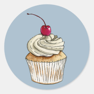 Watercolor Cupcake with Whipped Cream and Cherry Classic Round Sticker