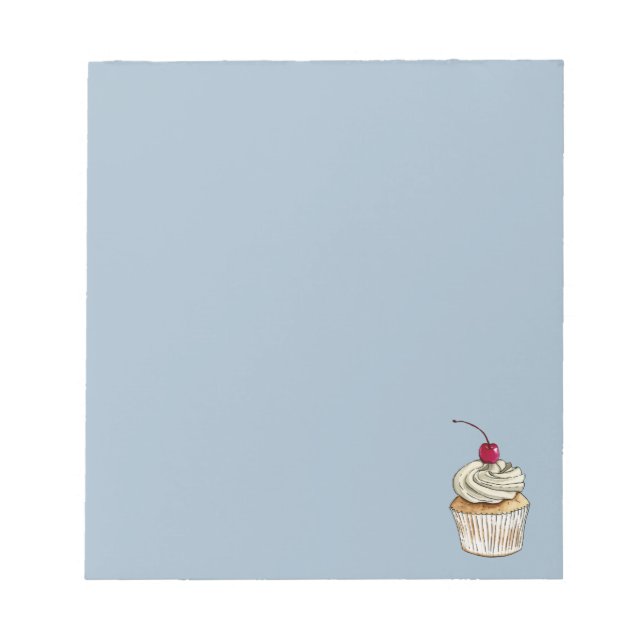 Watercolor Cupcake with Whipped Cream and Cherry Notepad (Front)