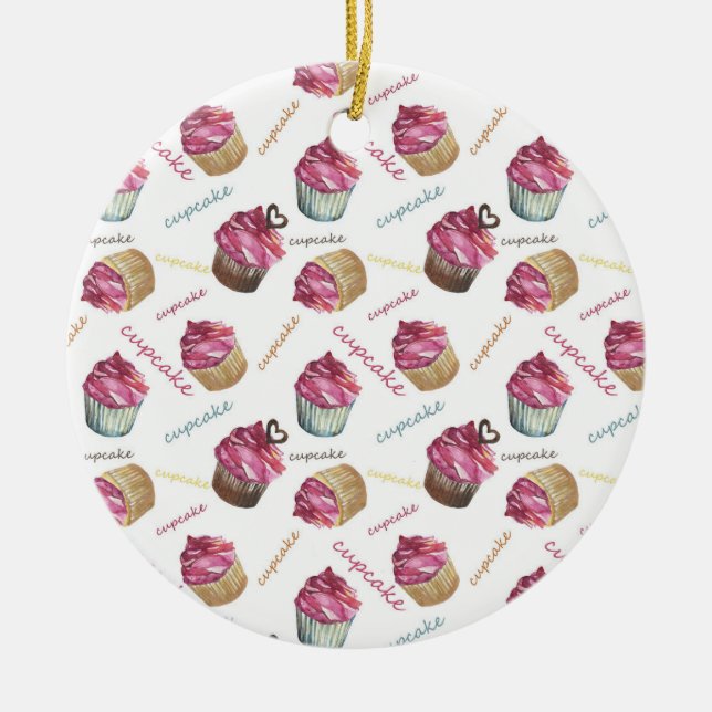 Watercolor cupcakes ceramic ornament (Front)