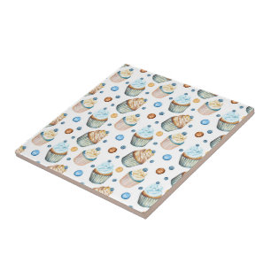 Watercolor cupcakes ceramic tile