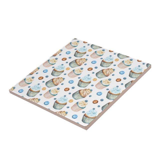 Watercolor cupcakes ceramic tile (Side)
