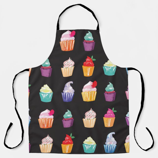 Watercolor Cupcakes: Charming Seamless Background Apron (Front)