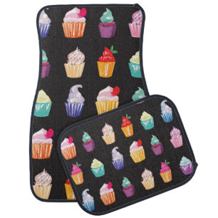 Watercolor Cupcakes: Charming Seamless Background Car Floor Mat