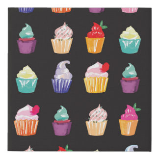 Watercolor Cupcakes: Charming Seamless Background Faux Canvas Print