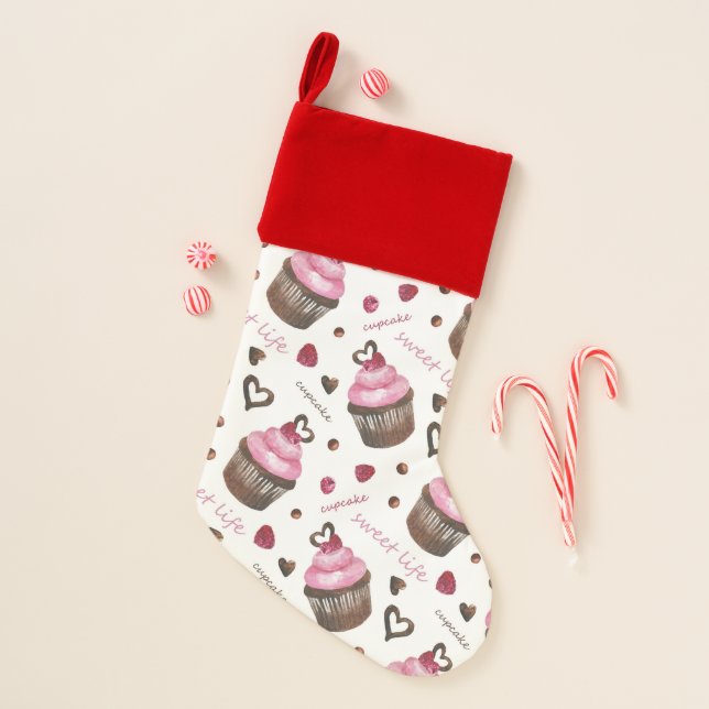 Watercolor cupcakes christmas stocking (Front)