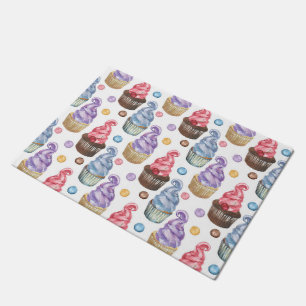 Watercolor cupcakes colorful doormat