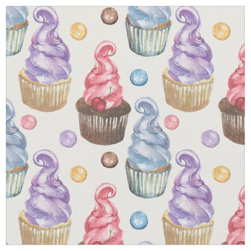 Watercolor cupcakes colorful fabric