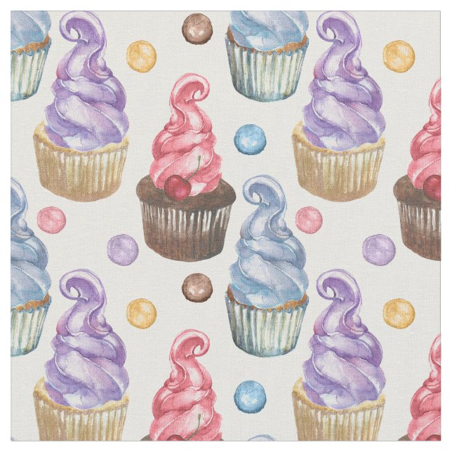 Watercolor cupcakes colorful fabric (Close Up)