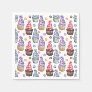 Watercolor cupcakes colorful napkins
