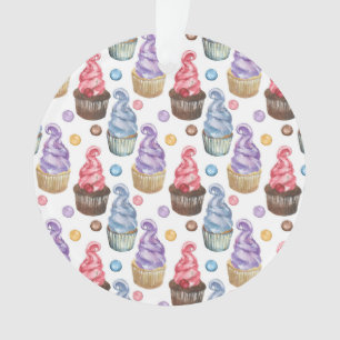 Watercolor cupcakes colorful ornament