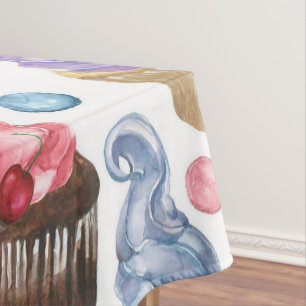 Watercolor cupcakes colorful tablecloth