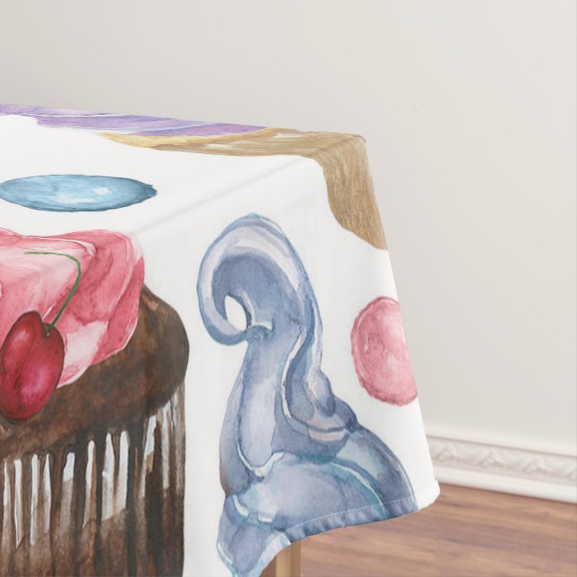 Watercolor cupcakes colorful tablecloth (In Situ)