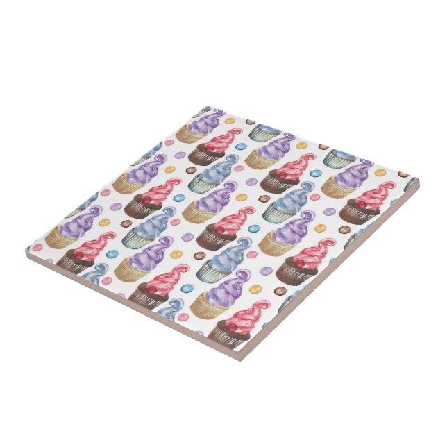 Watercolor cupcakes colorful tile (Side)