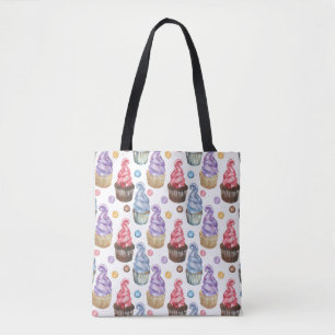 Watercolor cupcakes colorful tote bag