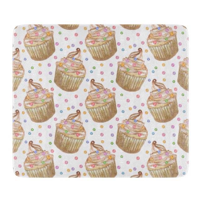 Watercolor cupcakes cutting board (Front)