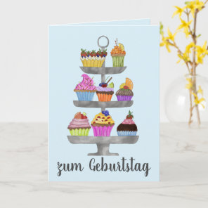 Watercolor cupcakes German Birthday Card