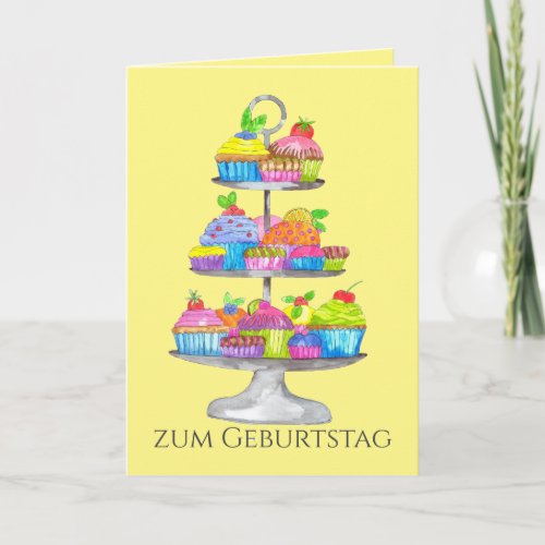 Watercolor cupcakes German Birthday Card