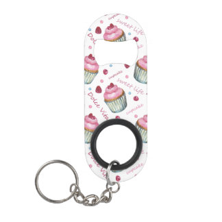Watercolor cupcakes keychain bottle opener