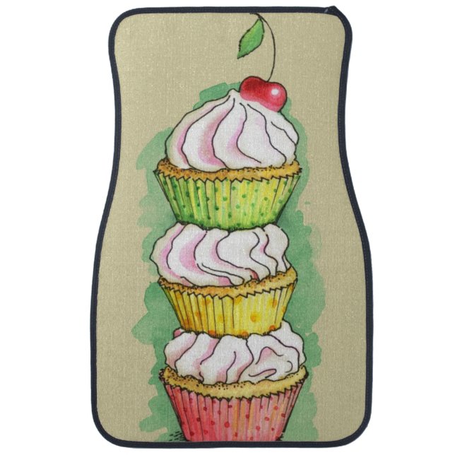 Watercolor cupcakes. Kitchen illustration. Car Floor Mat (Front)