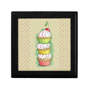 Watercolor cupcakes. Kitchen illustration. Jewelry Box
