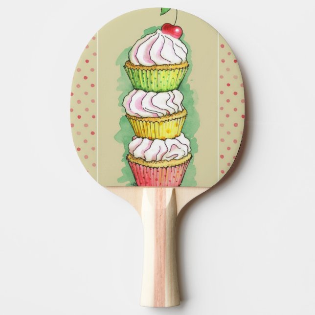 Watercolor cupcakes. Kitchen illustration. Ping-Pong Paddle (Front)