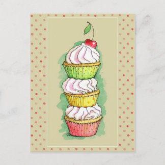 Watercolor cupcakes. Kitchen illustration. Postcard